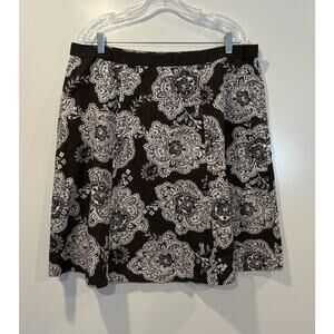 Talbots Brown Floral Print Cotton Flared‎ Skirt Womens Size 18 (1869)